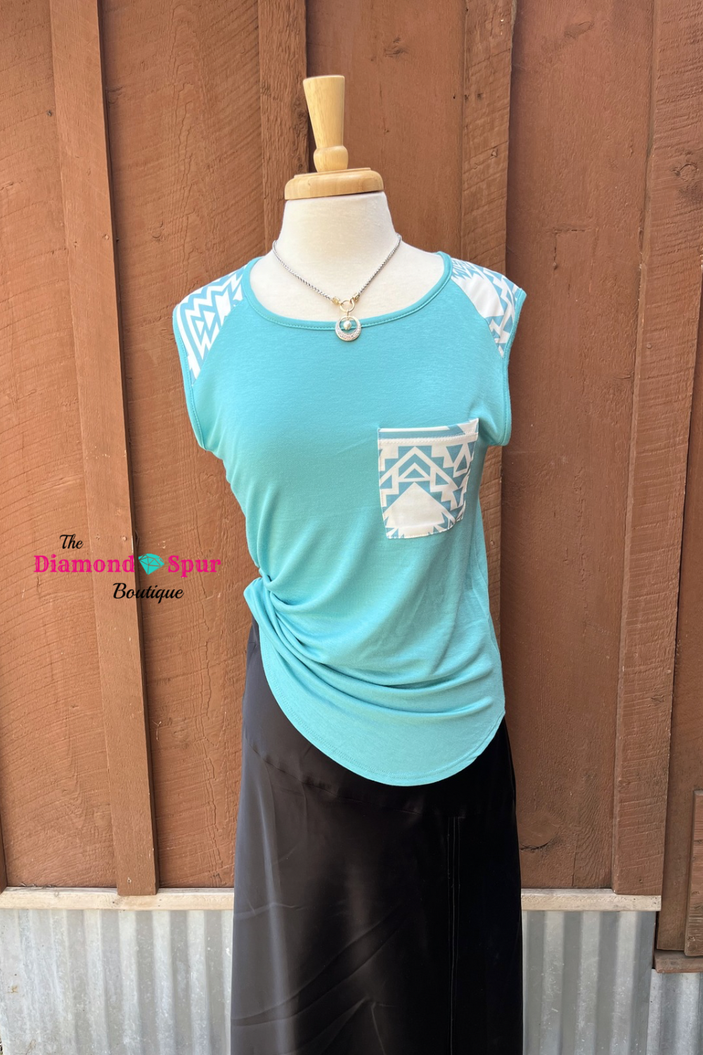 Turquoise Sleeveless Top With Pocket - The Diamond Spur Boutique