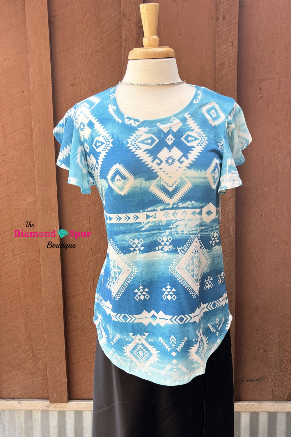 Blue Ruffle Short Sleeve - The Diamond Spur Boutique