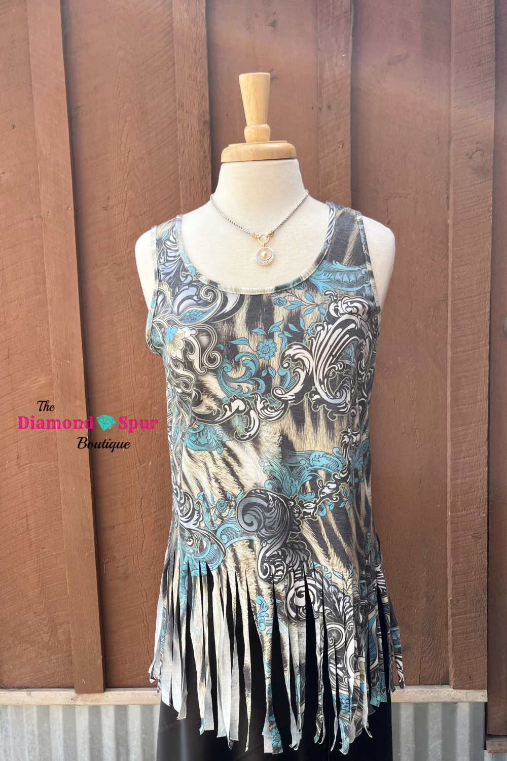 Paisley Sleeveless Cut Fringe Top - The Diamond Spur Boutique