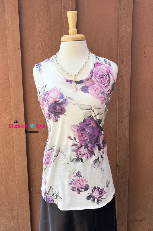 Purple Roses Sleeveless Cutout Shoulder