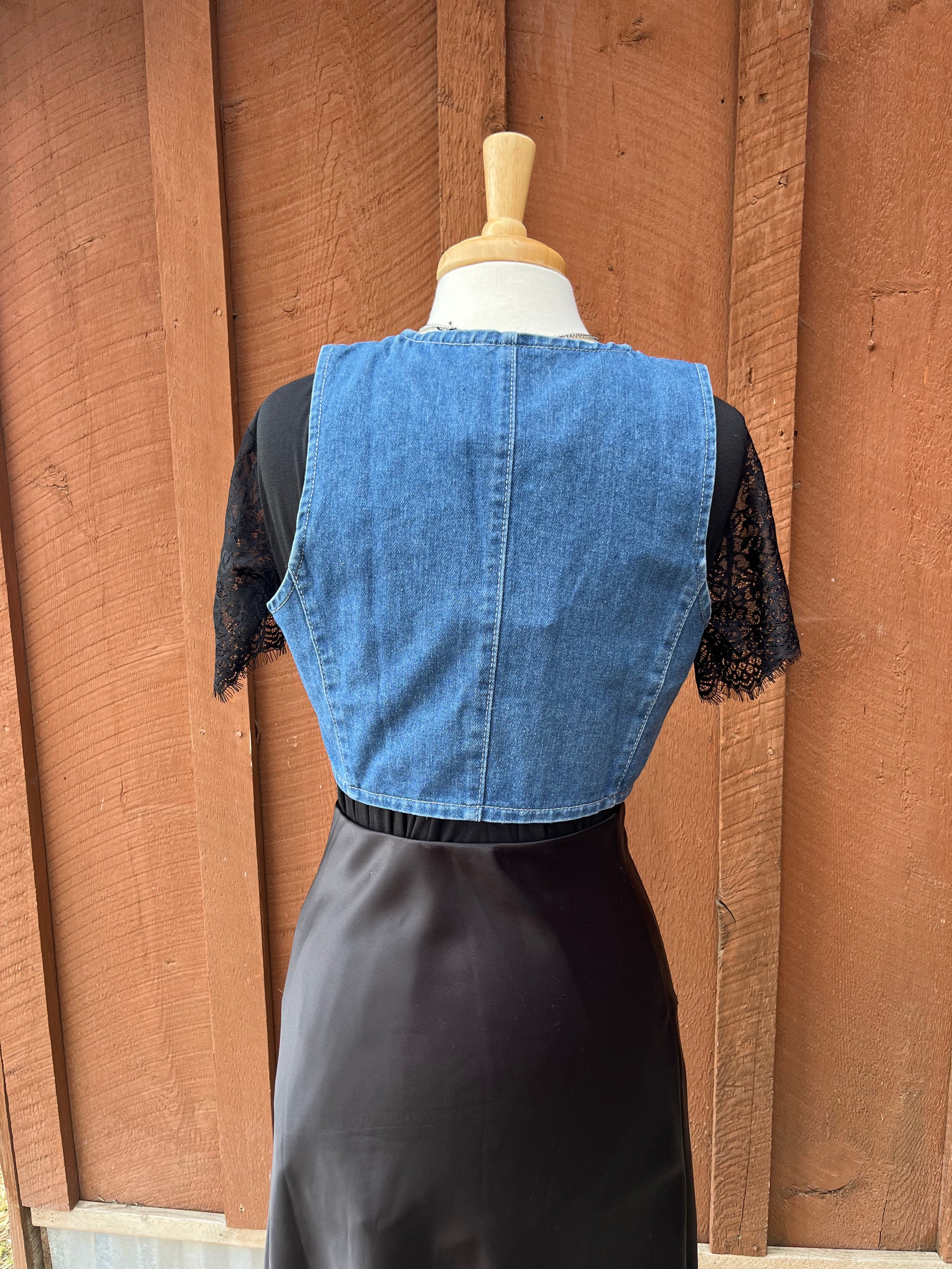 Studded Light Blue Denim Vest - The Diamond Spur Boutique