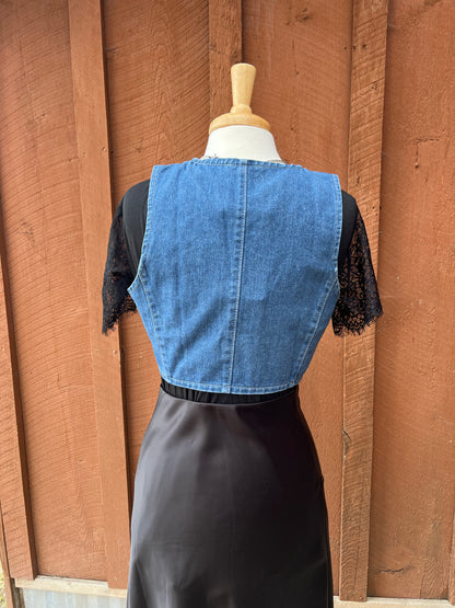 Studded Light Blue Denim Vest - The Diamond Spur Boutique