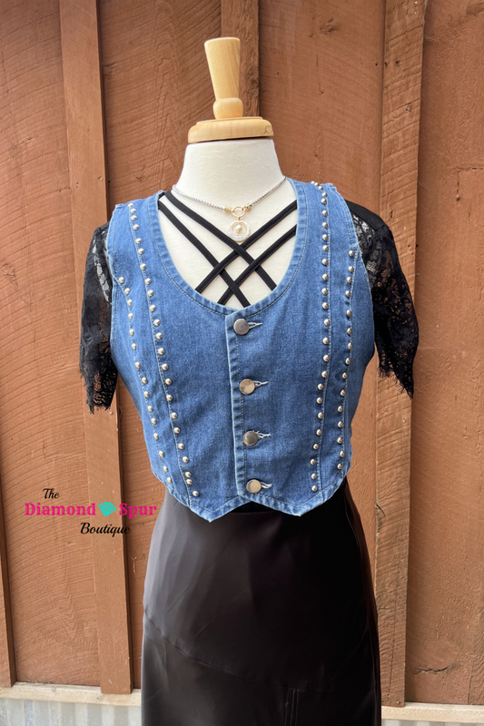 Studded Light Blue Denim Vest
