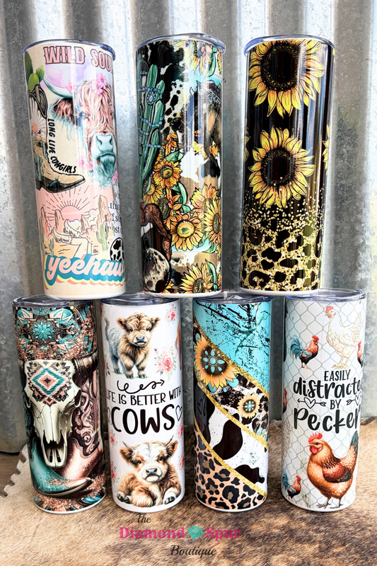 20 oz Stainless Steel Skinny Tumbler - The Diamond Spur Boutique