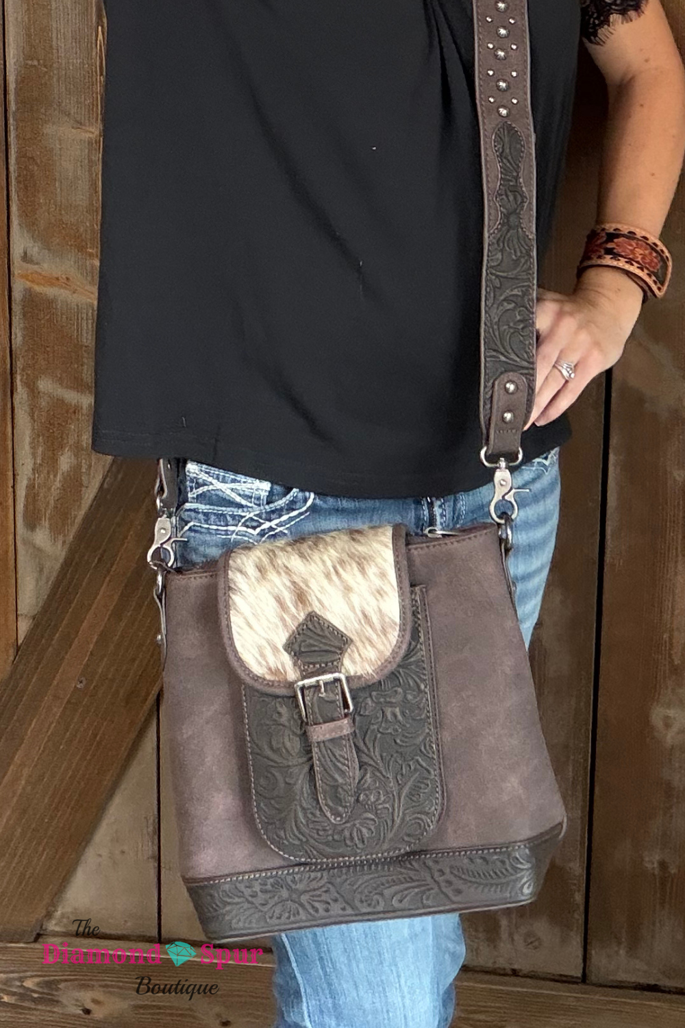 Trinity Ranch Genuine Hair On Hide Concealed Carry Handbag-Coffee