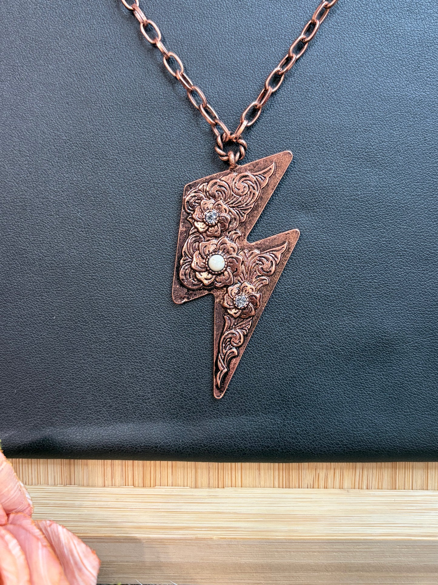 Tooled Lightning Bolt Necklace
