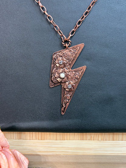 Tooled Lightning Bolt Necklace