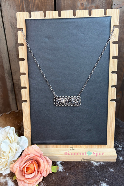 Tooled Silver Tone Bar Necklace