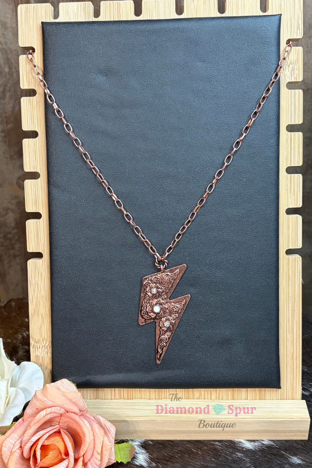 Tooled Lightning Bolt Necklace