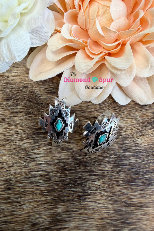 Turquoise Aztec Post Back Earrings - The Diamond Spur Boutique