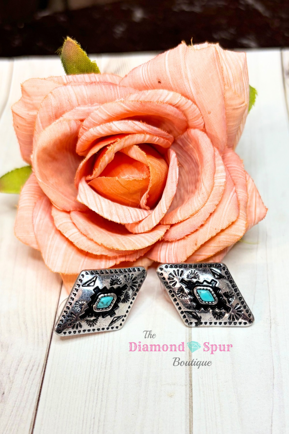 Turquoise Diamond Post Back Earrings
