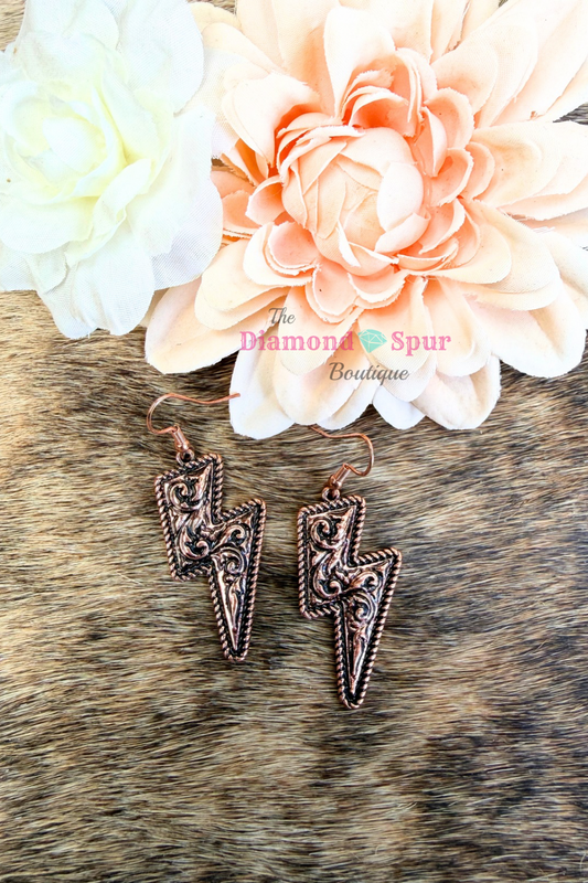 Tooled Lightning Bolt Earrings - The Diamond Spur Boutique