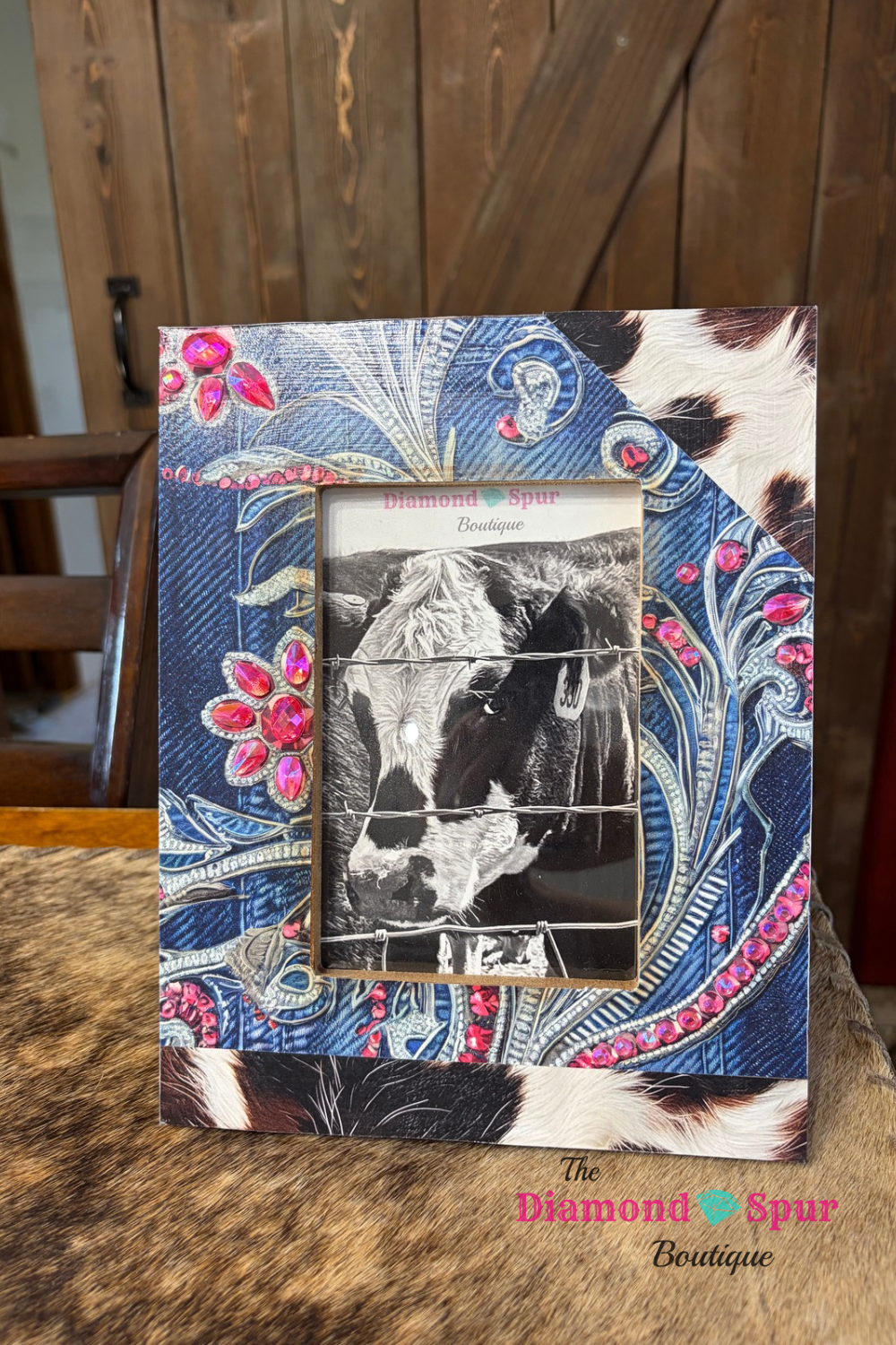 Pink Rhinestones and Denim Picture Frame