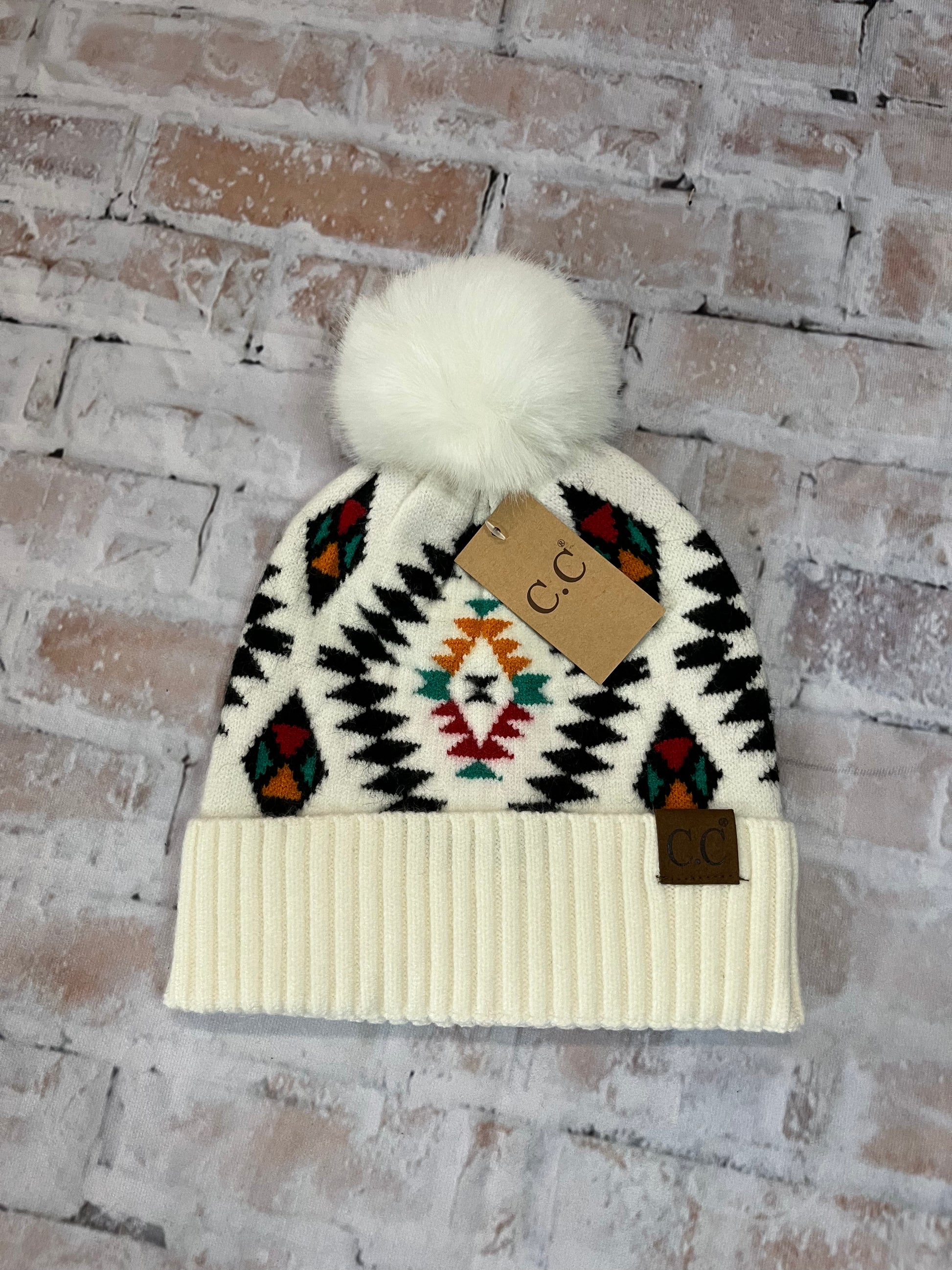 Aztec Pom Beanie - The Diamond Spur Boutique