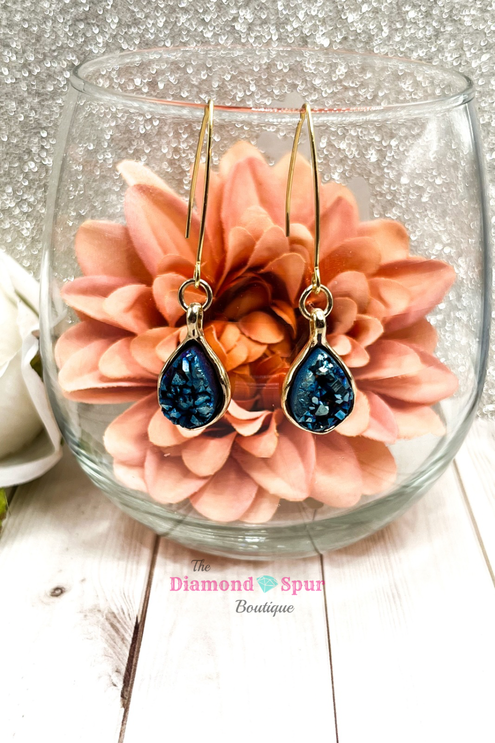 Genuine Blue Druzy Stone Earrings