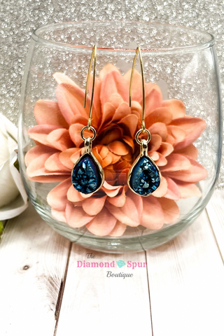 Genuine Blue Druzy Stone Earrings