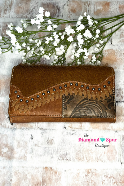 Saddle Shape Hair On Hide Wallet-Brown