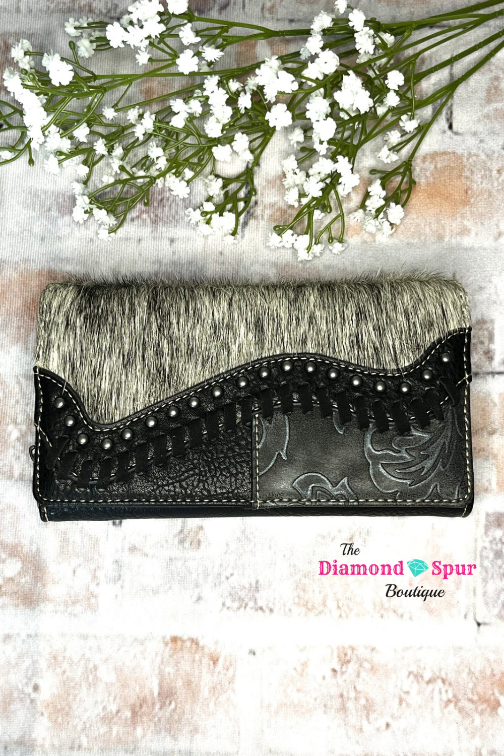 Saddle Shape Hair On Hide Wallet-Black