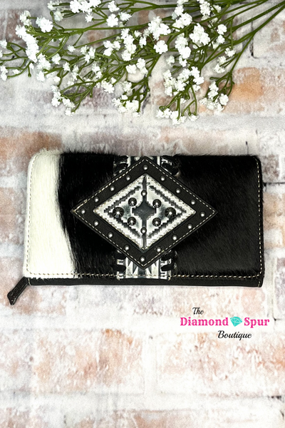 Block Color Diamond Hair On Hide Wallet