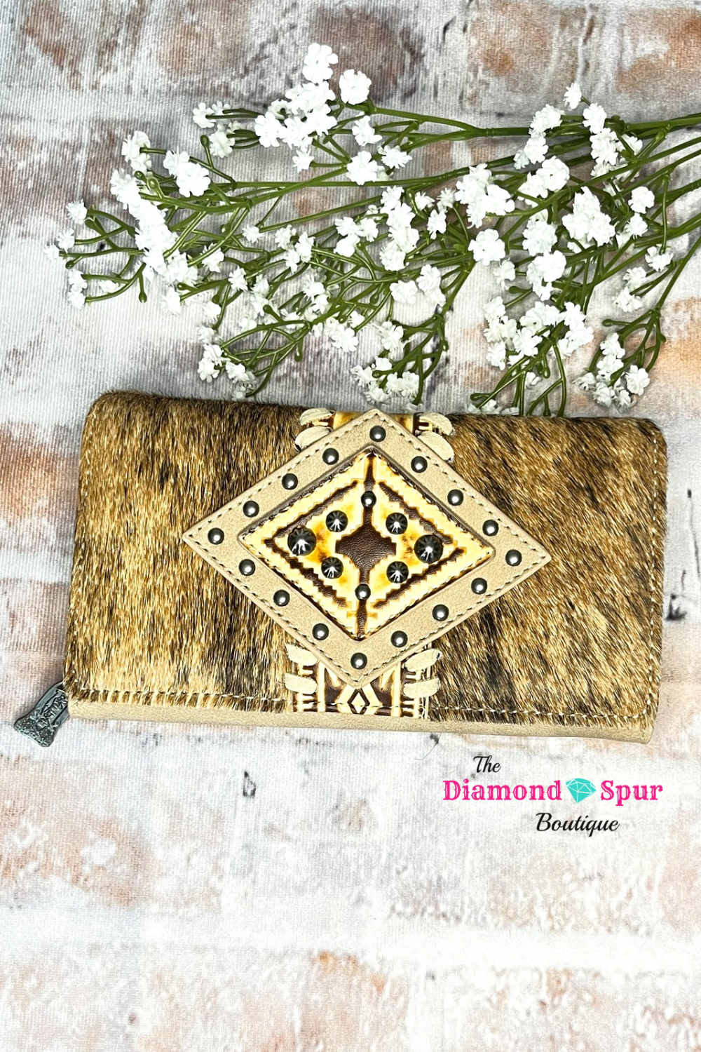 Tan Hair On Hide Diamond Wallet