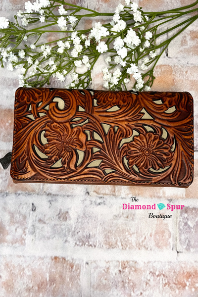 Cut Out Tooled Leather Wallet-Brown