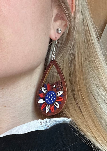Star Flower Wood Earrings