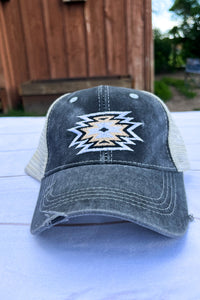 Mesh Back Aztec Ponytail Hat - The Diamond Spur Boutique