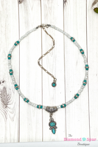 White and Turquoise Bead Necklace - The Diamond Spur Boutique
