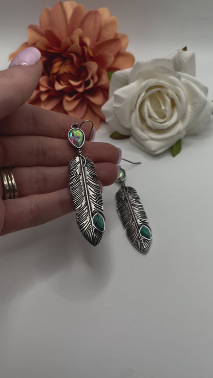 Crystal Drop Feather Earrings
