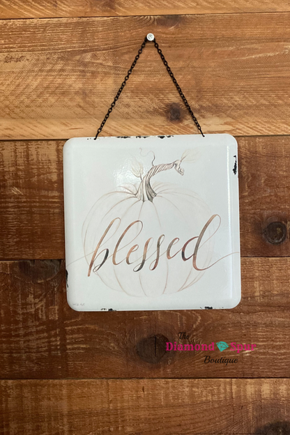 Blessed Pumpkin Metal Wall Sign - The Diamond Spur Boutique
