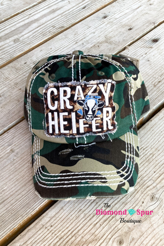 Crazy Heifer Camo Ball Cap - The Diamond Spur Boutique