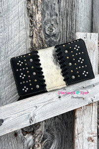 Studded Hair On Secretary Style Wallet - The Diamond Spur Boutique