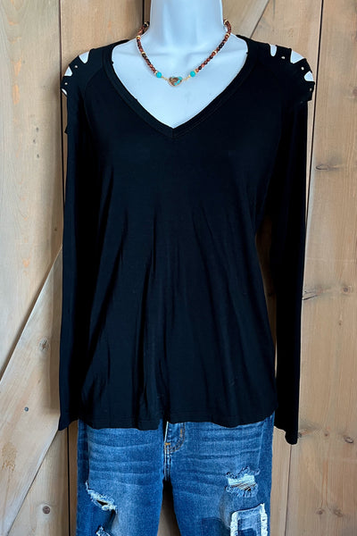 Stones and Laser Cut Sleeve Top - The Diamond Spur Boutique