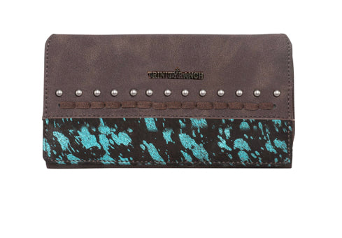 Metallic Acid Washed Hair On Hide Secretary Style Wallet - The Diamond Spur Boutique