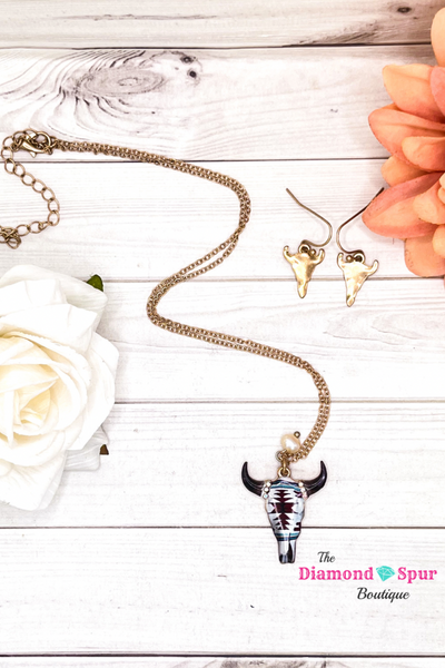 Aztec Skull Necklace and Earring Set - The Diamond Spur Boutique