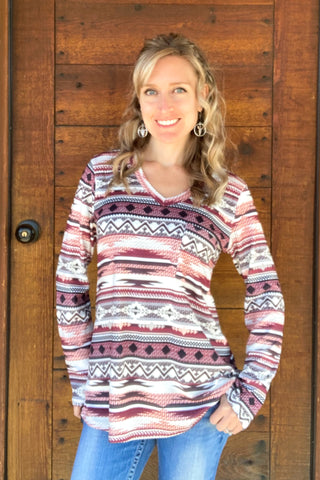 Aztec Long Sleeve Top With Pocket
