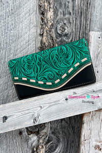 Tooled Saddle Stitch Detail Secretary Style Wallet
