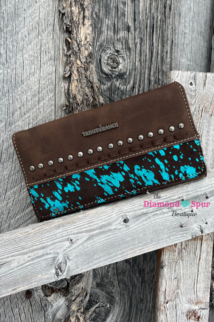 Metallic Acid Washed Hair On Hide Secretary Style Wallet - The Diamond Spur Boutique